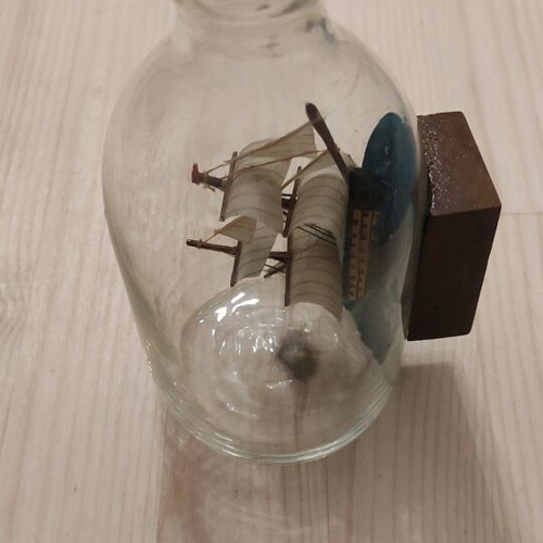 Decorative bottle with ship used, glass 15x9 cm