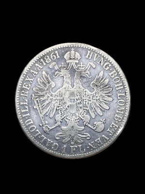 Silver Austria 1861 1 Florin coin used 0.900 silver