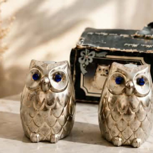 Salt and pepper set owl-shaped, like new