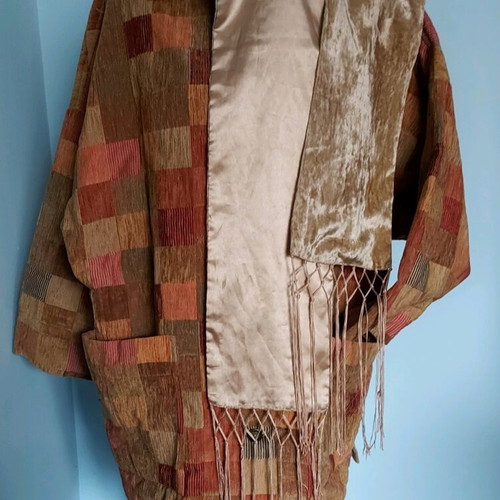 Checked transitional coat like new with handmade scarf