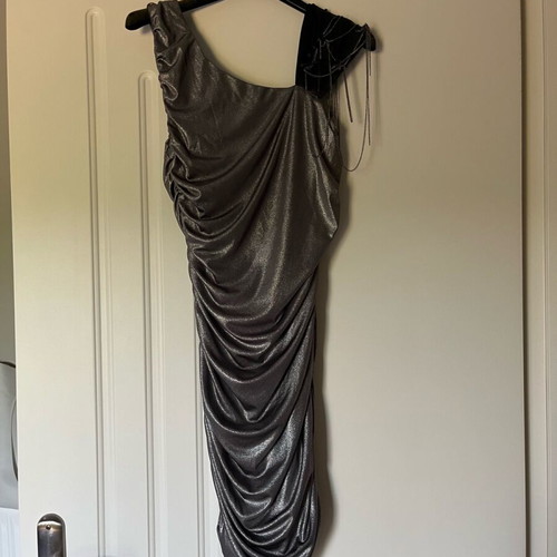 Mini gray elastic dress GRAMA like new, size S, silver details