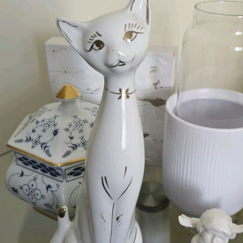 Porcelain cat vintage 33 cm tall used