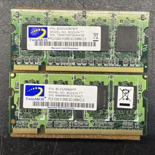 Ram kit 1GB DDR2 for laptop used, TwinMOS 2x512MB 667Mhz CL5 SO-DIMM