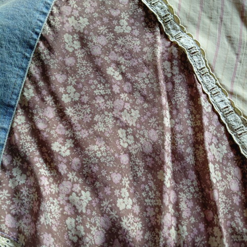 Vintage asymmetrical patchwork skirt used, M/L, beige and blue