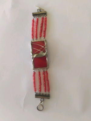 Handmade bracelet like new with red glass and vintage clasp