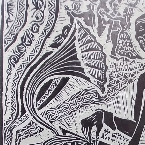 Handmade linocut Retro new