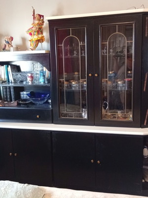 Vintage black and white lacquered living room unit