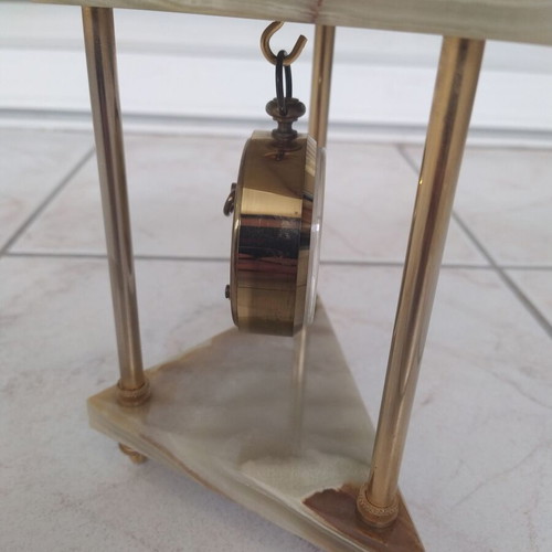 Vintage Europa analog table clock like new, onyx and brass