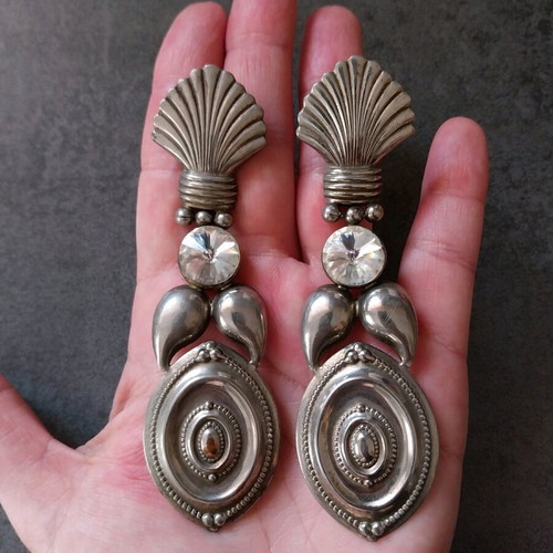 80's earrings used, long silver plated