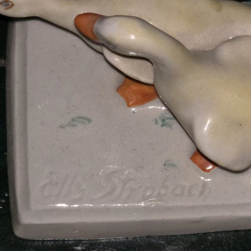 Royal Dux porcelain figurine child with geese used