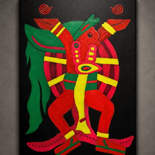 Handmade painting on canvas with fluo colors, like new