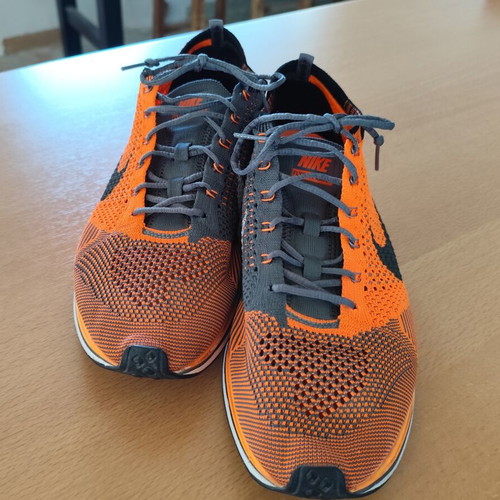 Nike Flyknit Racer men's athletic shoes size 47.5, like new, orange and grey
