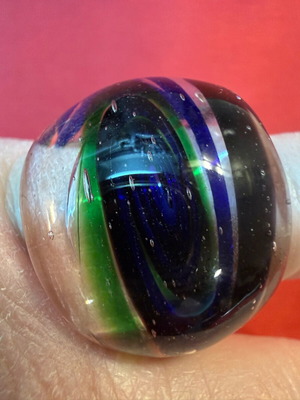 Glass ring like new, multicolored, round statement style