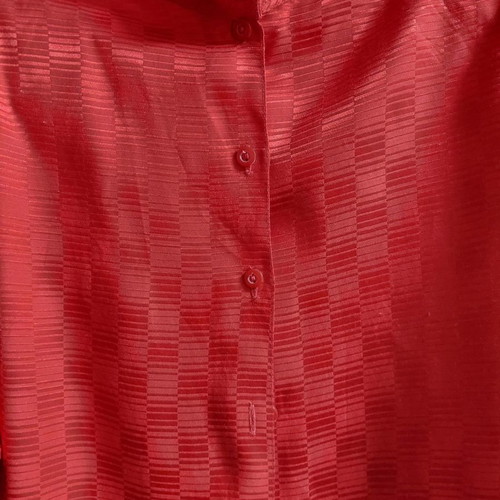 Red satin shirt with checkered cube patterns, size M, used