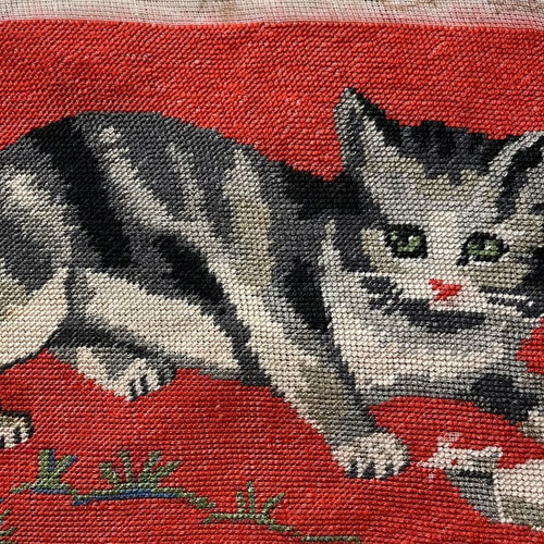 Handmade textile painting used, framed, 0.42x0.27 m