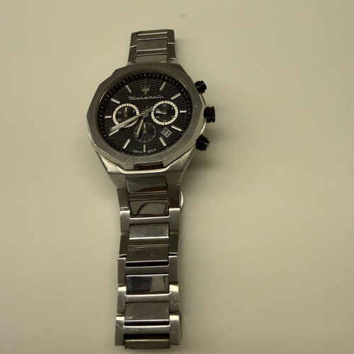 Maserati men's wristwatch used, silver bracelet, battery operated