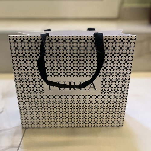 Furla paper bag with black and white geometric design, new
