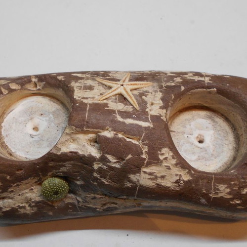 Handmade wooden log tealight candle holder new
