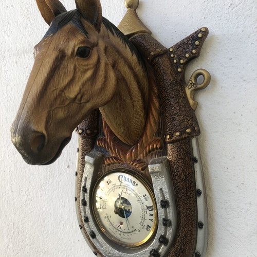 Vintage wall barometer with horse head, plastic PVC