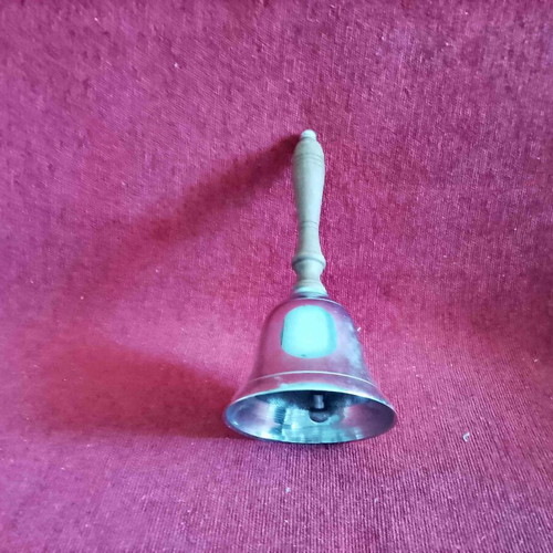 School bell 1970-80 with wooden handle and bronze plating