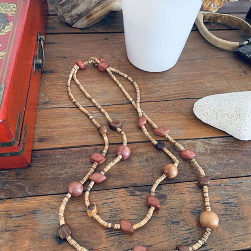 Handmade vintage necklace with wooden beads new