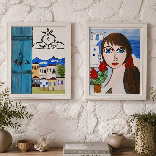 Handmade Mediterranean Style Paintings Set of 2 on Canvas new