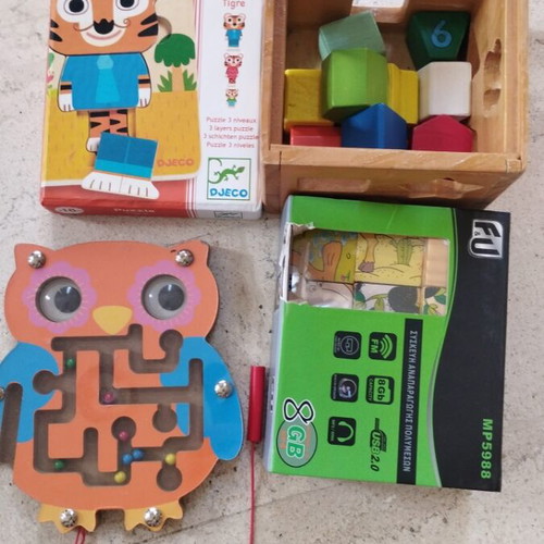 Wooden children's educational toys and puzzles