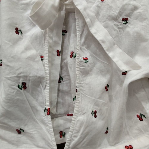 Forever 21 crop top with embroidered cherries, puff sleeves, size L