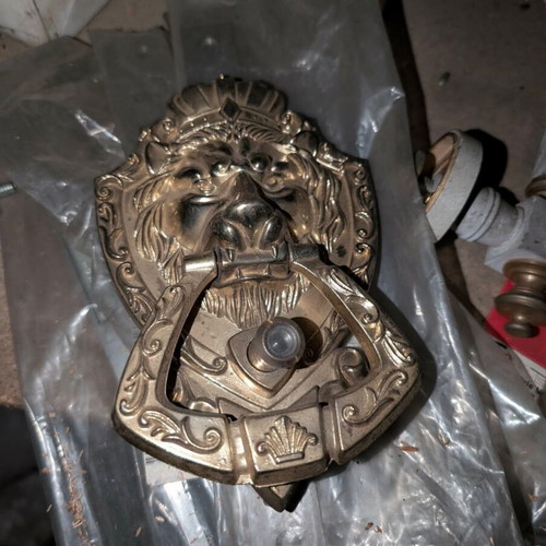 Door handles with lion knocker new, bone for exterior doors