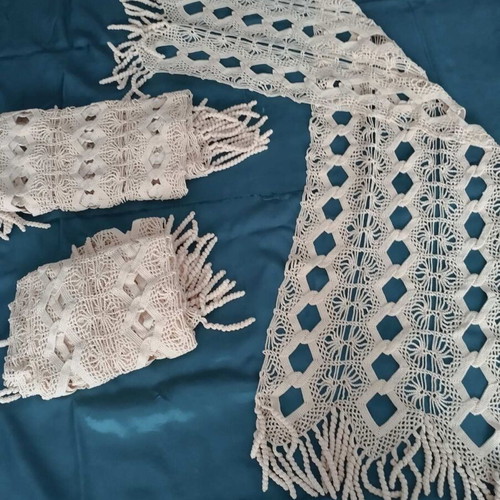 Beige handmade crochet set new, 188x75, 155x34, 190x38 cm