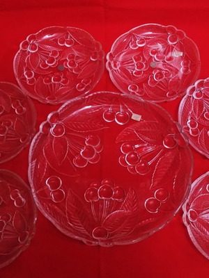 Σετ πάστας / μπουφές Hoya crystal "Cherries" Japan 80'