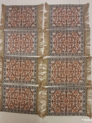 Handmade table runners used, pack of 8, earth tones and orange with gold fringe