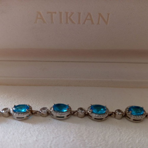 Atikian bracelet silver with blue topaz and white zircon new