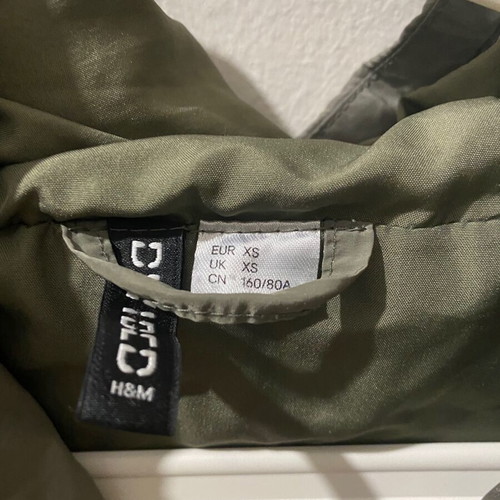Women's jacket used with hood, short puffer style, H&M brown and green XS