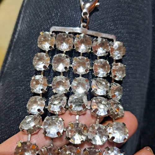 Belt with rhinestones metallic silver 70 cm + chain like new