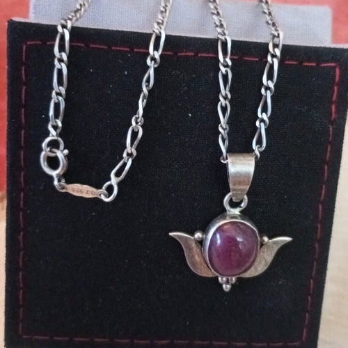 925 Mexico silver necklace used with semi-precious ruby stone