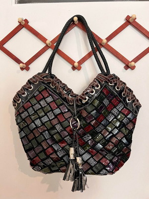 Vintage large shoulder bag used, multicolored