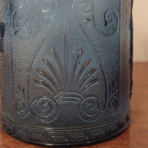 Collectible blue glass carafe "Wine Festival Dafni 1972"