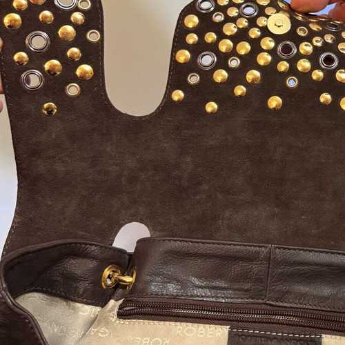 Italian designer brown leather shoulder bag like new