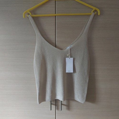 MNG Gold Knit Crop Top Size Small New