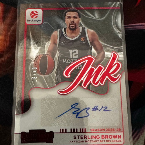 2025-26 Panini EuroLeague Contenders Sterling Brown Ink Red Autograph card /49
