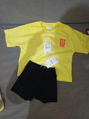 Σετ t-shirt και σορτσάκι Zara καινούριο, μέγεθος 8-9 ετών, κίτρινο και μαύρο