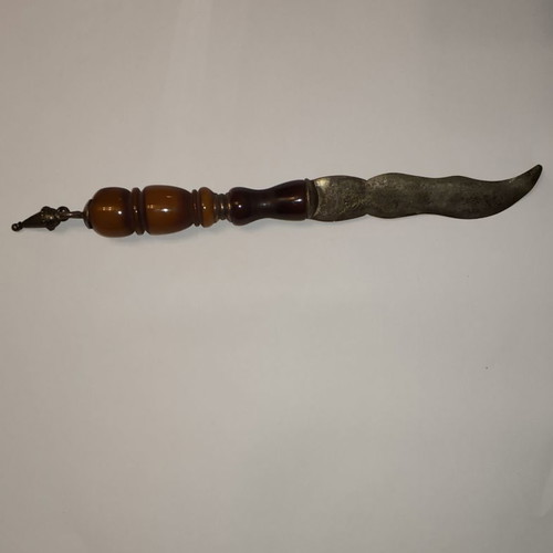 Silver vintage letter opener 950 used with genuine amber