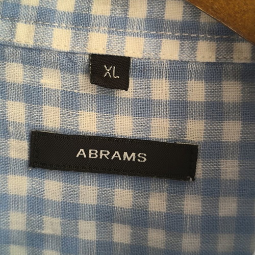XL Abrams short-sleeve 100% linen summer shirt, like new, blue and white check