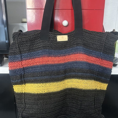Bag to Bag beach shoulder bag, black with colorful stripes