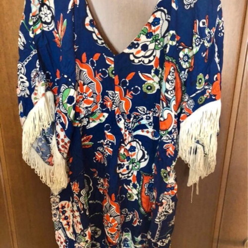 Multicolor summer dress like new with fringes and cord size L