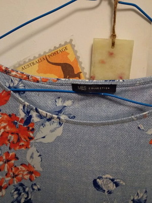 Zara floral blouse used, red and turquoise with sleeve detail