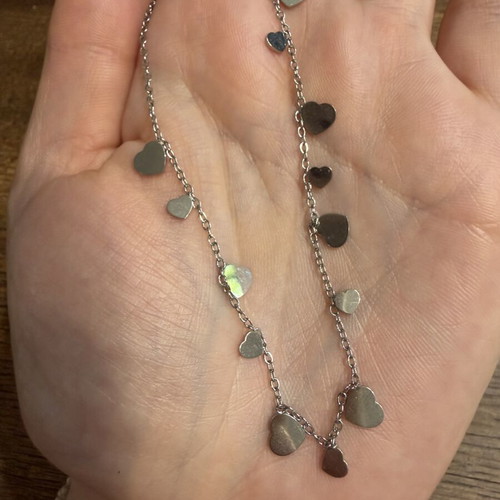 Necklace with hearts made of steel, new, silver color