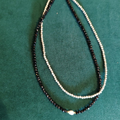 Set of 2 Handmade Necklaces with Black Spinel and Silver Hematite New