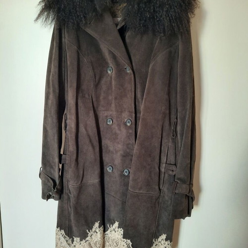 Suede coat Red Valentino like new, dark brown with ecru lace